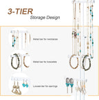 Love-KANKEI Jewelry Tree Stand White Metal and Wood Base Large Storage Jewelry Organizer for Necklaces Bracelets Earrings Holder Organizer Jewelry Display Gift White and White
