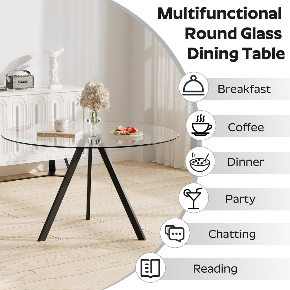 5-Piece 39" Round Glass Dining Table Set with 4 Velvet Upholstered Chair...