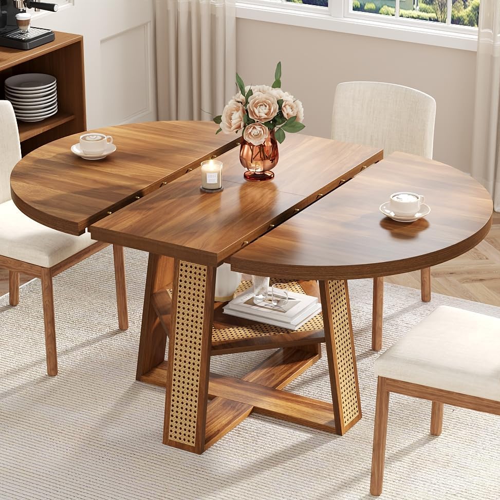 43"-59" Extendable Round Dining Table for 4-8, Transformer Oval Mod...