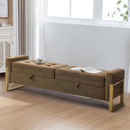 67" Storage Bench for Bedroom, End of Bed Bench King Size, Brown | Double Lids Storage Ottoman Bench with Golden Legs, Upholstered Velvet Bench for Foot of Bed Window Living Room Entryway