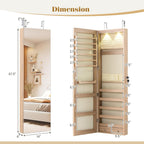NAFORT 2 LEDs Full Length Mirror with Jewelry Armoire, Jewelry Organizers and Storage with 2 Mounting Options, 47.5”H Jewelry Cabinet with 2 Drawers, Make up & Lockable Jewelry Box, Natural Wood