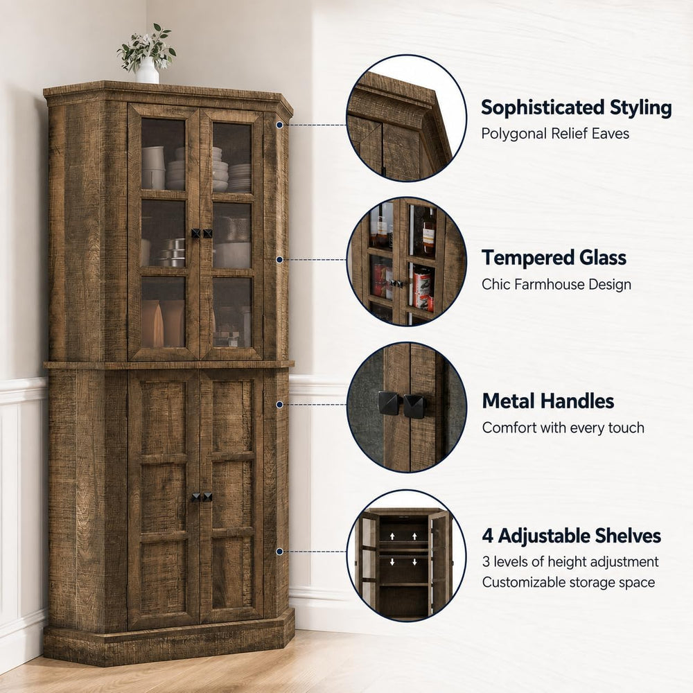 Betterhood Corner Cabinet, 67" Tall Kitchen Pantry Storage Cabinet with ...