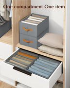 Clothes Organizers and Storage - 4/5/7 Grids Fabric Jeans Organizer with Handles, Foldable Closet Organizers Dividers, Wardrobe organizer for Pant, Sweater, T-shirt, Scarf, 3 Pack, Pale Grey