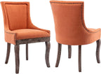 Dining Chairs Set of 2, Kitchen & Dining Room Chairs, Fabric Upholstered Dinning Chairs, Sillas De Comedor, Nailhead Trim, Wood Legs (Orange, 2 Pcs)