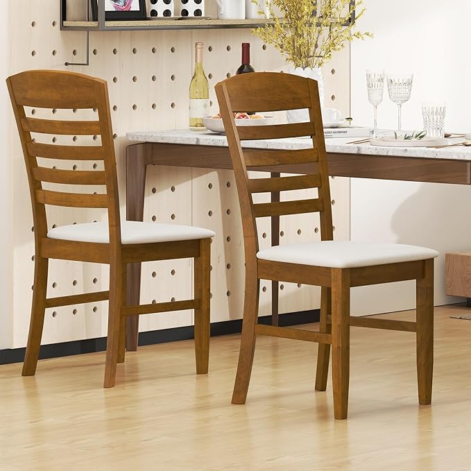Giantex Wooden Dining Chairs Set of 4, Upholstered Kitchen Side Chairs w/Rubber Wood Frame & High Ladder Back, Padded Seat, Farmhouse Armless Dinette Chairs for Dining Room, Living Room