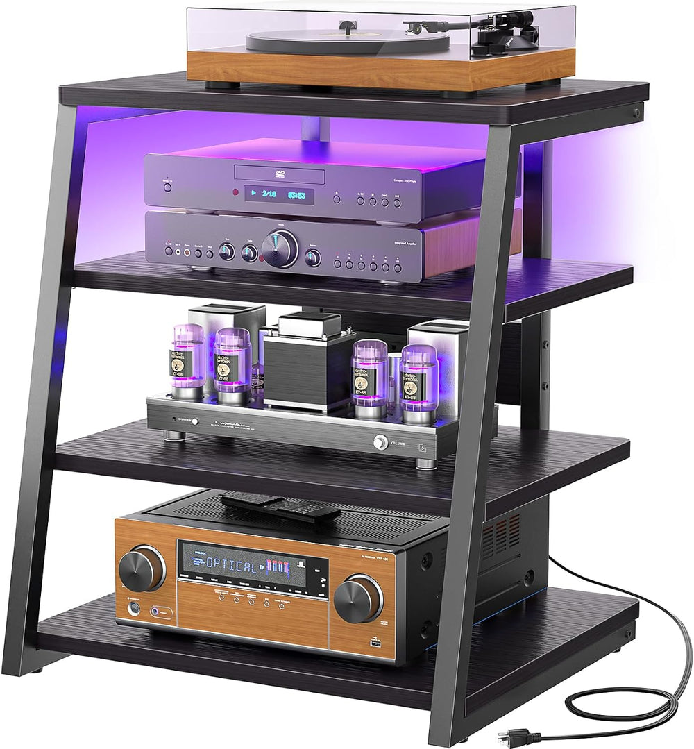 Armocity 4-Tier AV Media Stand with Power Strips, Stereo Stand with LED Light...