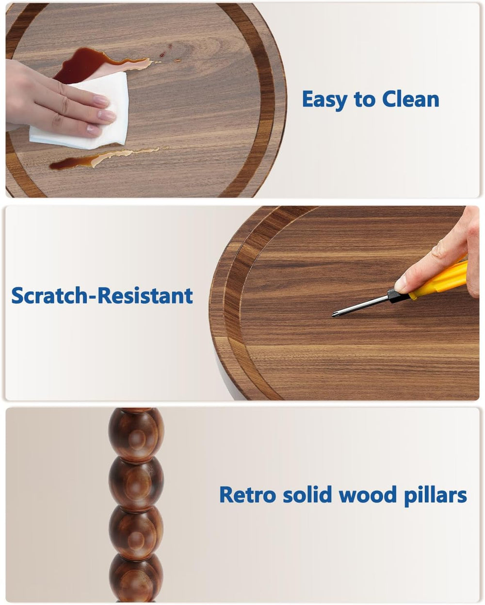 Round Wooden Side Table & Drink Table | Sturdy & Functional Mid-Centu...