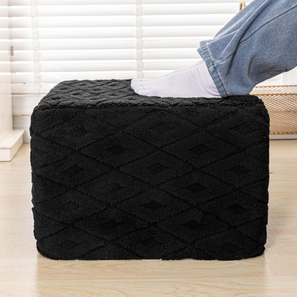 Fluffy Square Ottoman Pouf with All-in-One Foam Filling 20 x 14 Inches Furry ...