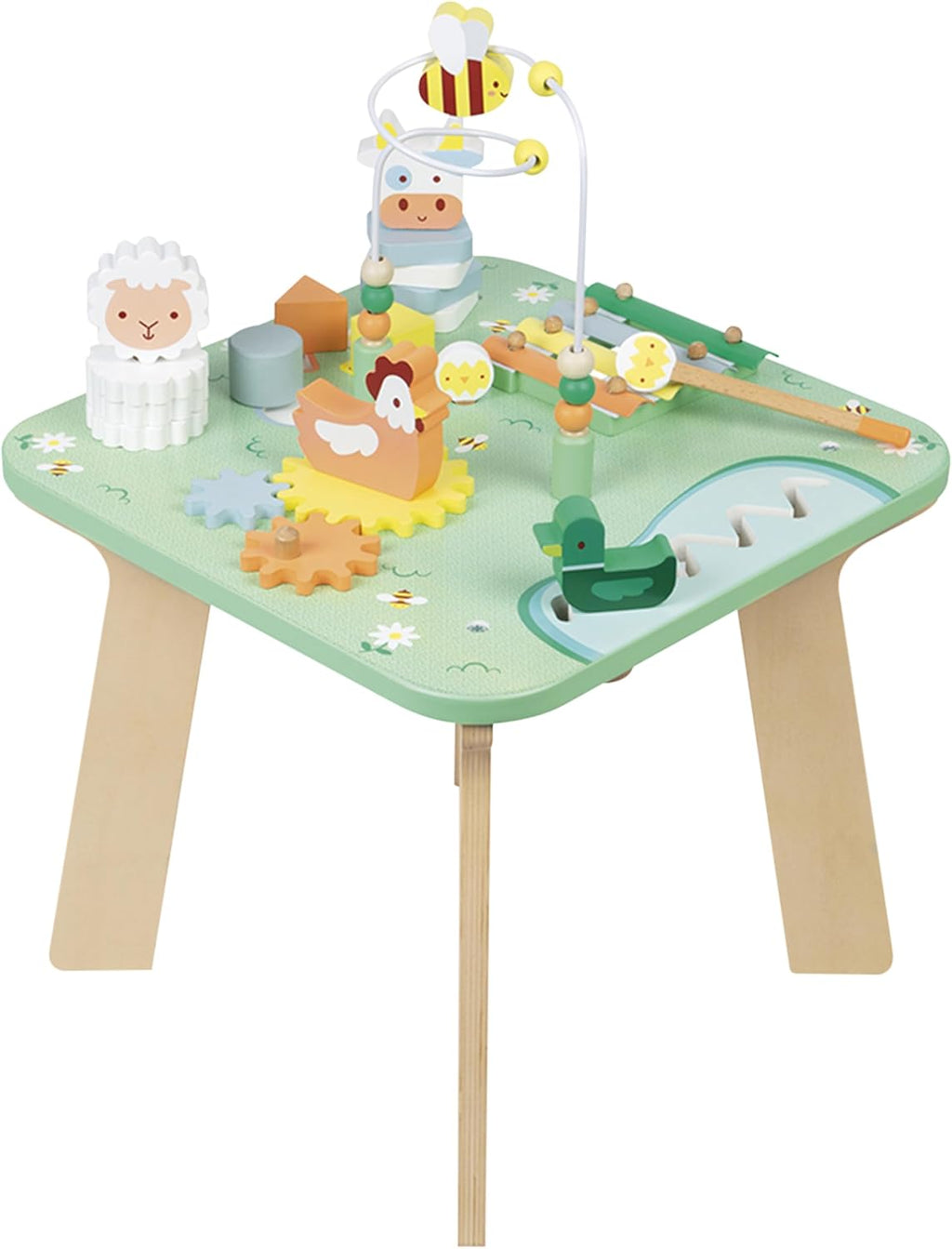 Janod - Wooden Pretty Meadow Activity Table 21.1" - for Ages 12 Months+ - Engaging Farm-Themed Play - Enhances Dexterity and Coordination - Crafted with Care | Enhances Dexterity and Coordination - Educational Motor Skills Toy for Toddlers - Ages 12