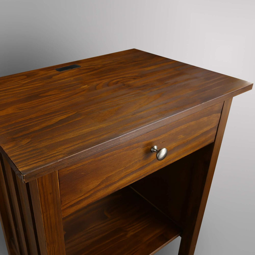 Casual Home Vanderbilt Nightstand with USB Ports-Warm Brown