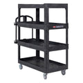 New Rubbermaid Commercial Products 4-Shelf Utility/Service Quad Cart, Heavy Duty Large, Lipped Shelf, Ergonomic Handle, 700 lbs. Capacity, for Warehouse/Garage/Cleaning/Manufacturing (2128657) Black