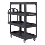 New Rubbermaid Commercial Products 4-Shelf Utility/Service Quad Cart, Heavy Duty Large, Lipped Shelf, Ergonomic Handle, 700 lbs. Capacity, for Warehouse/Garage/Cleaning/Manufacturing (2128657) Black