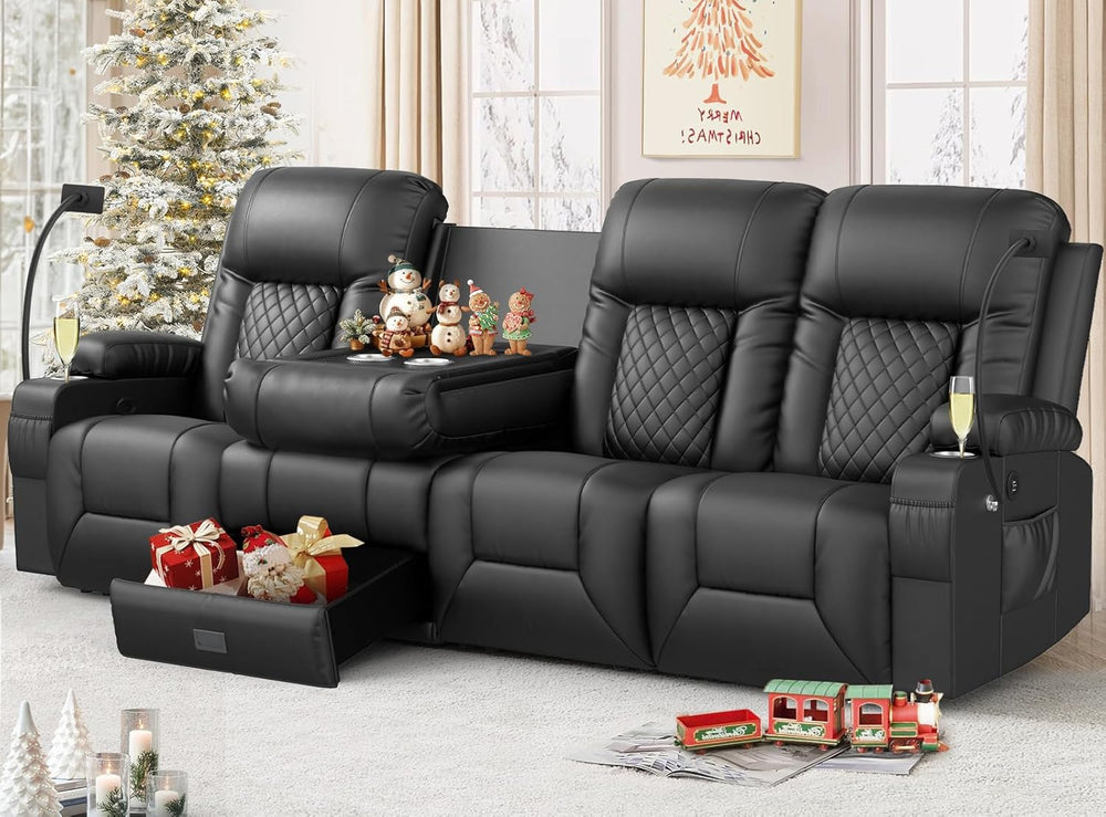 FURNIMAT Recliner Sofa, Modern Dual Reclining Sofa with Flip Back Console, 4 ...