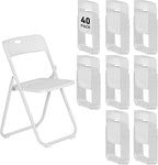 40 Pack White Plastic Folding Chairs, Indoor Outdoor Portable Stackable Commercial Seats with Steel Frame for Home Office Wedding Party Events Kitchen Dining, 350lb Capacity