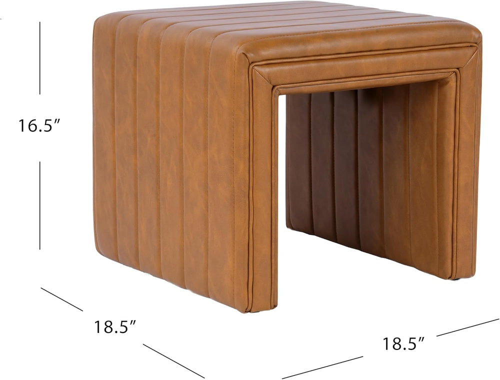 HomePop 19" Modern Channel Tufted Ottoman - Carmel Brown Faux Leather