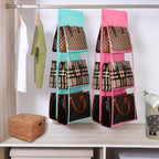 Lirex Medium and Large Handbag Hanging Purse Organizer for Closet, Handbag Storage Organizer Hanger Oxford Cloth Closet Organizer for Family Closet Bedroom, Foldable and Universal Fit, Pink