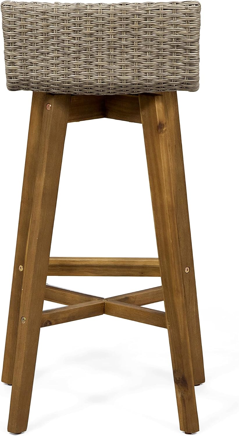 Christopher Knight Home La Brea Outdoor Acacia Wood and Wicker Barstools (Set...