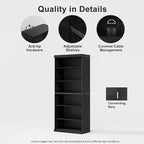 72" Wooden Book Shelf, 5 Shelf Bookcase, Modern Bookshelf with Adjustable Shelf for Home Office, Study Room, Black