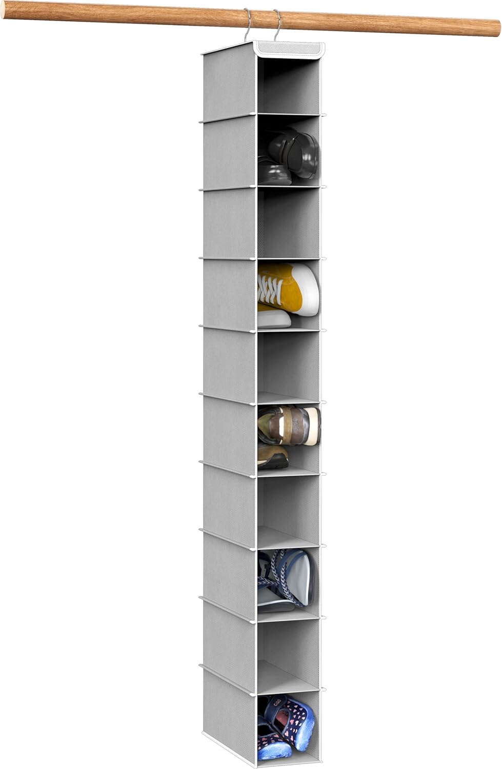 Simple Houseware 10 Shelves Closet Hanging Shoe Organizer, Gray | Dual Metal Hooks, Holds Up to 20 lbs, for Narrow Space