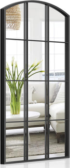 Arched Window Mirror, 24" x 48" Black Window Mirrors for Wall, Tall Farmhouse Grid Mirror for Living Room Bedroom Dining Room Fireplace Hallway Mantle Entryway