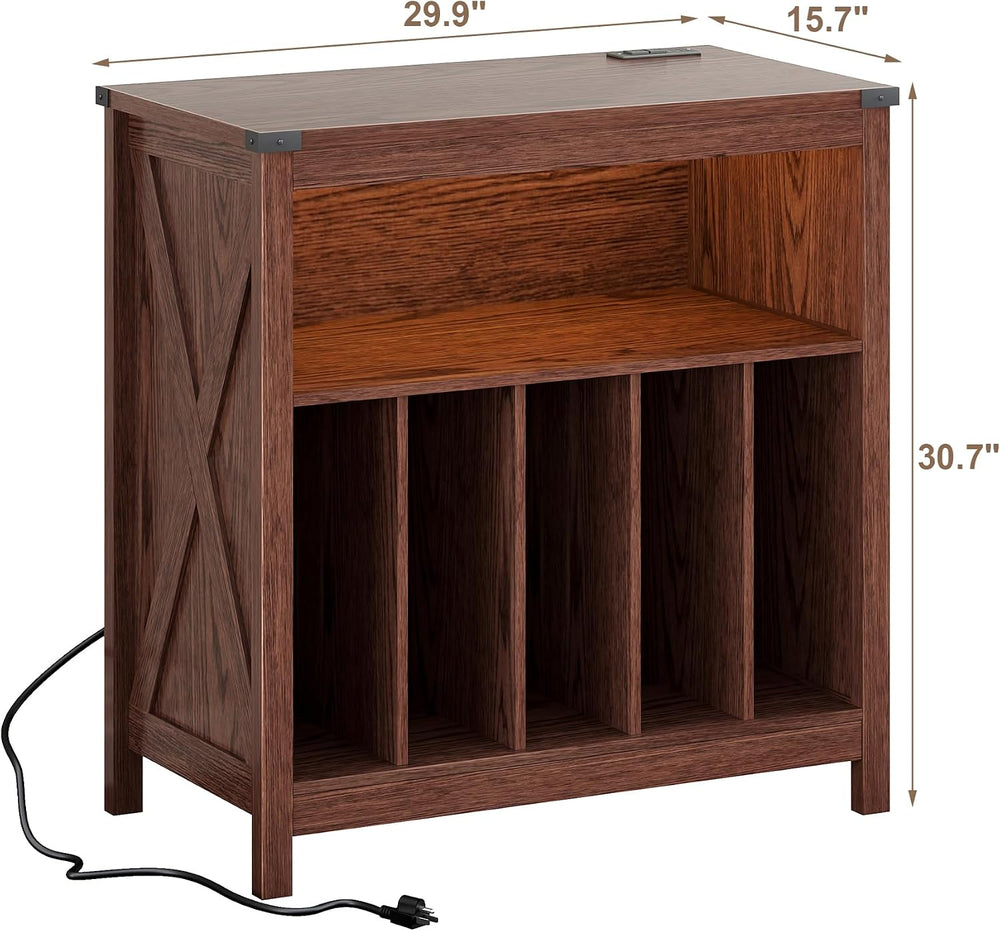 ChooChoo Large Record Player Stand with Charging Station & LED Light, Vin...