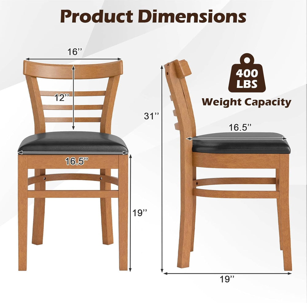 KOTEK Wooden Dining Chairs Set of 2, Solid Rubber Wood Kitchen Chairs with PU...