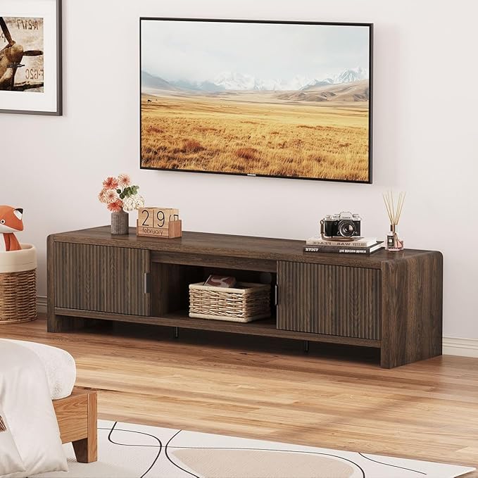 FATORRI TV Stand for 75/65/55 Inch TVs, Mid Century Modern Entertainment Cent...