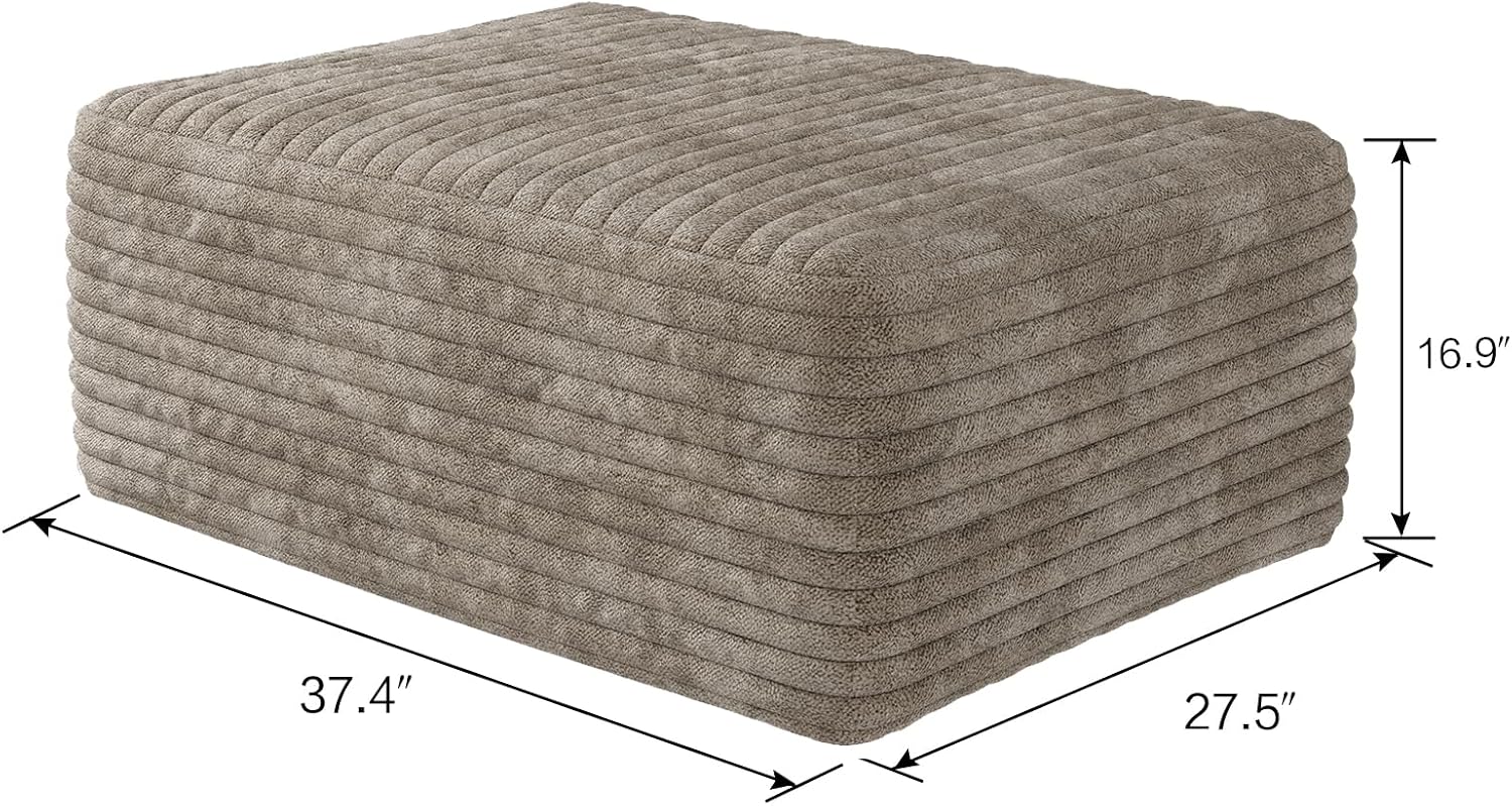JINGLING 37.4" Rectangle Ottoman Foot Rest for Couch - Corduroy Upholstered Compressed Memory Foam, Cloud Ottoman for Modular Sectional, No Assembly Required, DIY Combination, Camel