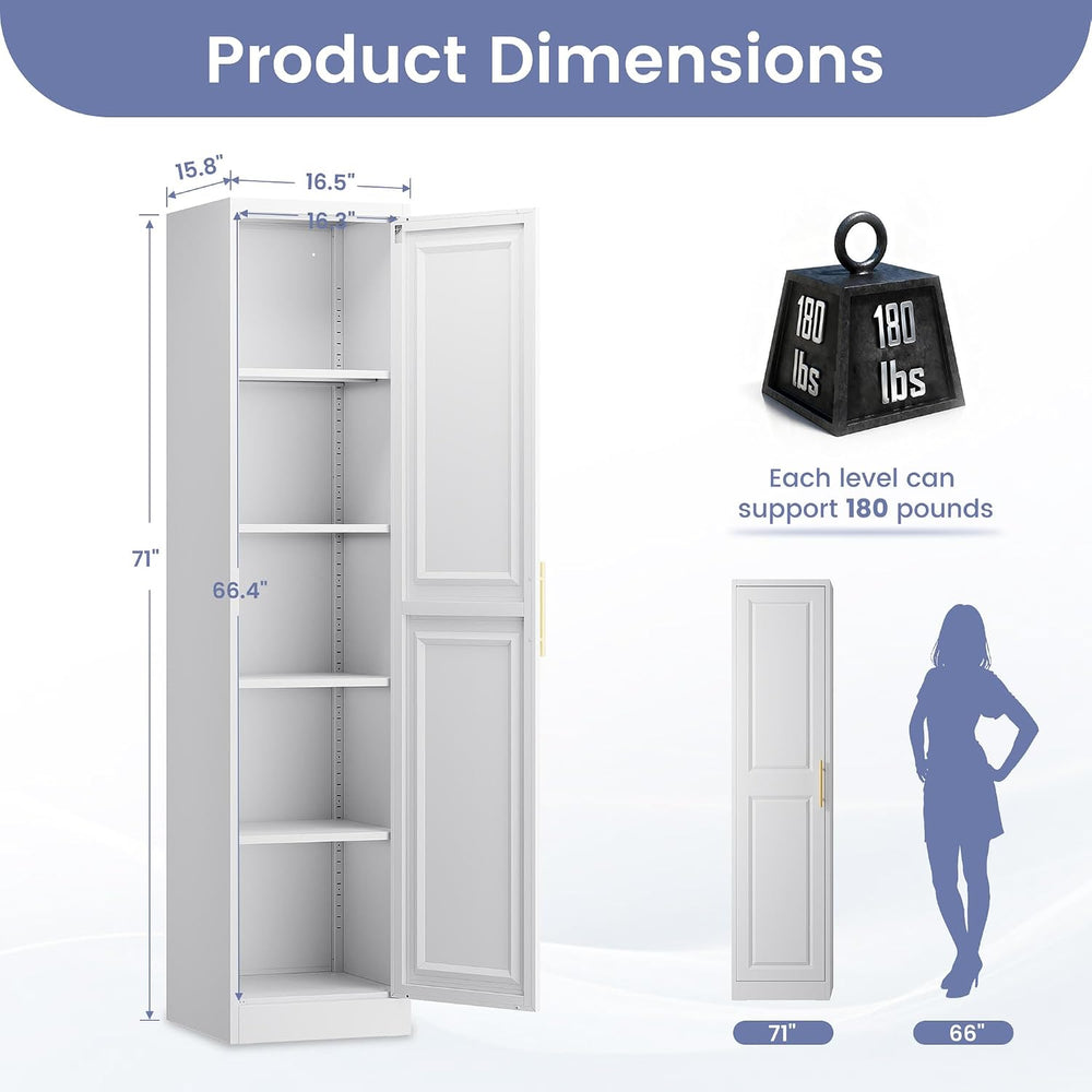 71''Tall Narrow Storage Cabinet Metal Bathroom Cabinet with Doors and...