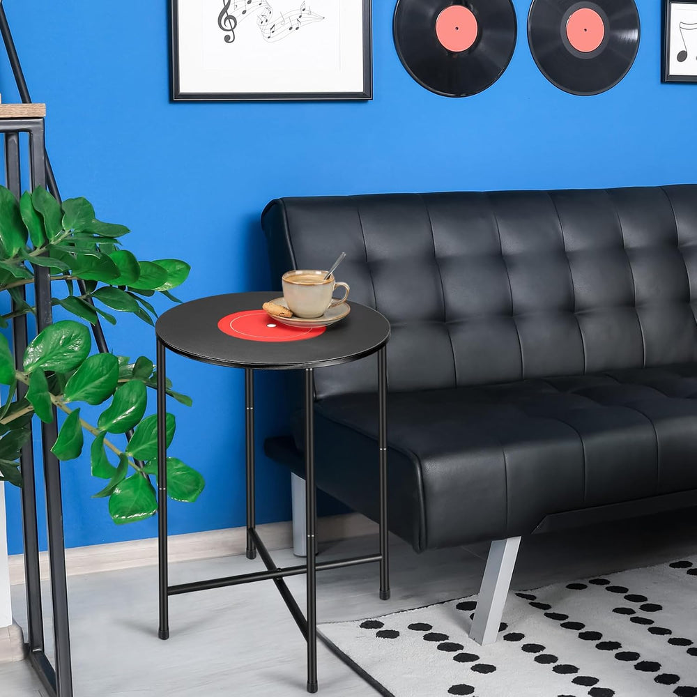 Colingmill 14 x 22 Inch Small Round Side Table End Drink Table Vinyl Records ...