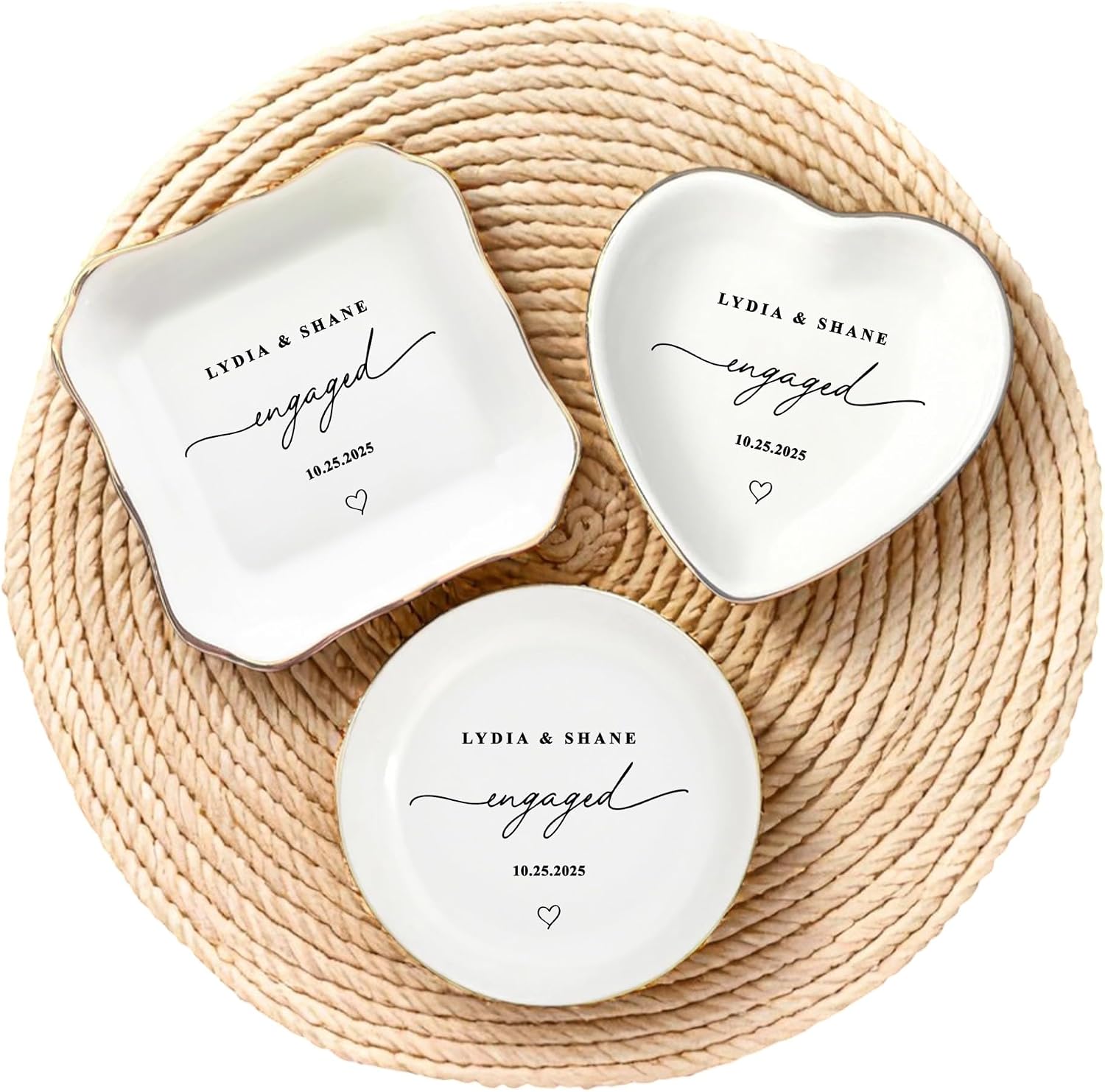 Personalized Ring Dish Engagement Gift for Couples - Custom Ceramic Jewelry Tray for Bride, Her, Women & Friends - Monogrammed Wedding Gifts, Trinket Dish for Rings and Earrings, Bridal Shower Gift