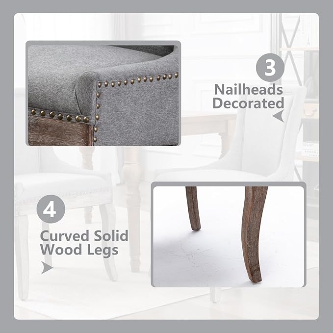 Modern Dining Chairs Set of 6, High Back Dining Chairs Side Chairs with Solid Wood Legs, Upholstered Fabric Dining Room Chairs for Dining Room Kitchen, Grey