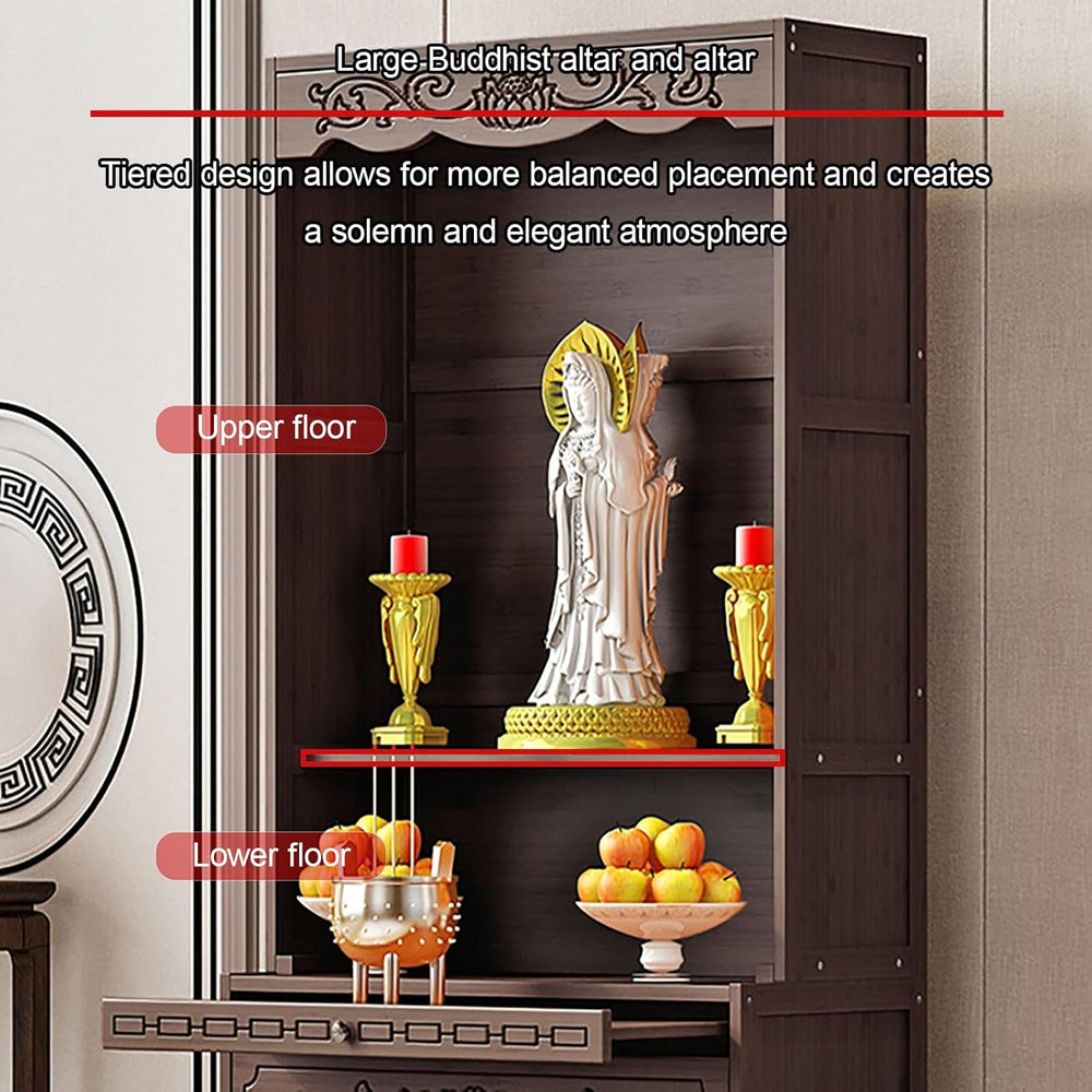 Meditation Table with Storage, Bamboo Buddhist Altar Cabinet, Personal Shrine...