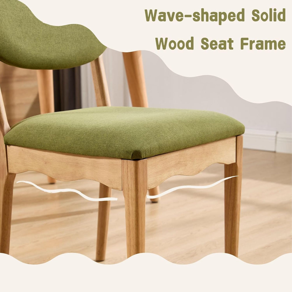 ROCITY Green Upholstered Dining Chairs Set of 2 Wood Dining Room Chairs Farmh...