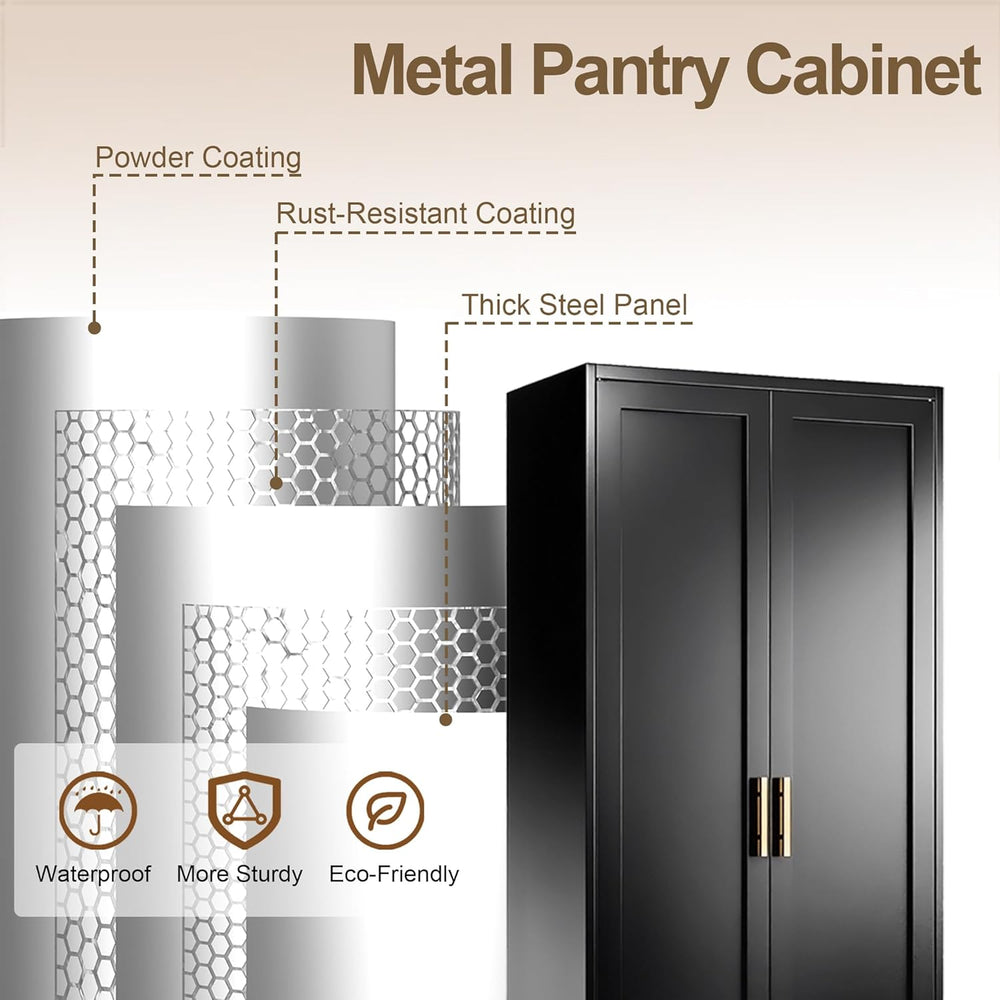 71" Tall Kitchen Pantry Cabinet, Metal Kitchen Pantry Storage Cabinet wi...