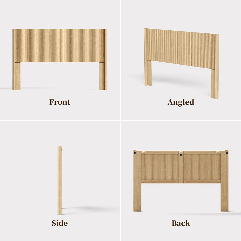 Queen Size Headboard Only, Modern Fluted Wall-Mounted Head Board with Lightin...