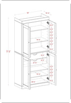 Palace Imports Solid Wood Kitchen Pantry Cabinet - 71.5" H x 32" W - Wooden Storage Cabinet w/ 4 Shaker Doors, 2 Drawers & 4 Adjustable Shelves, Mocha, 100% Renewable Eco-Friendly Wood, Made in Brazil