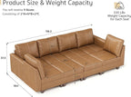 SITJOY 118" Faux Leather Modular Sectional Sofa with Storage, Mid Century Modern Sectional Couches for Living Room, Soft Padded Armrests, 8 Seat Sofa Bed, Brown