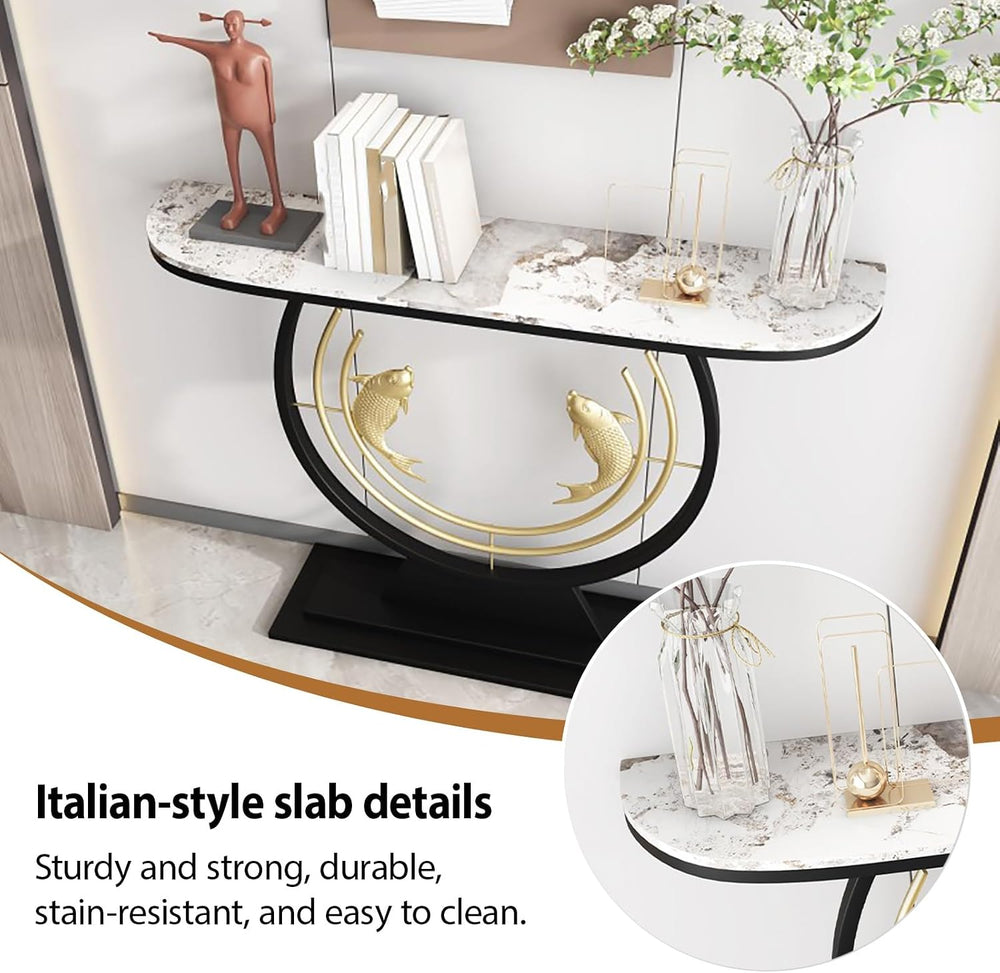 Narrow Long Entryway Accent Table with Marble Tabletop,Modern Console Table w...