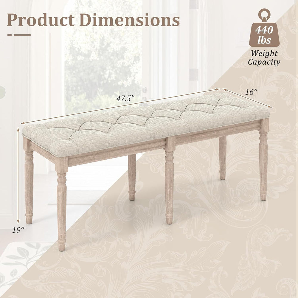 GIANTEX 47.5-inches Upholstered Dining Bench, Button-Tufted Table Bench with ...