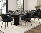 Faux Leather Dining Chairs Gold Legs, Modern Black PU Leather Dining Room Chairs with Arms Set of 6 Upholstered Accent Chair Armchair with Barrel Back for Kitchen Living Room