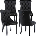 Modern Dining Chairs Set of 4, Tufted Upholstered Dining Chair with Solid Wood Legs, Black Velvet Accent Chair, Sillas de Comedor, 4 Dining Chairs (Black, Velvet, 4Pcs)