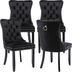 Modern Dining Chairs Set of 4, Tufted Upholstered Dining Chair with Solid Wood Legs, Black Velvet Accent Chair, Sillas de Comedor, 4 Dining Chairs (Black, Velvet, 4Pcs)