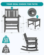 SERWALL 3-Piece Patio Furniture Set with 2 Rocking Chairs & Table, Grey | All-Weather HDPE Bistro Set: Includes rocking chairs and table with umbrella hole for cozy outdoor leisure and relaxation.
