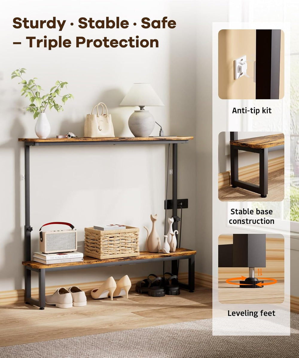 Homde 2-Tier Narrow Console Table: 39.4" Industrial Design with Outlets ...