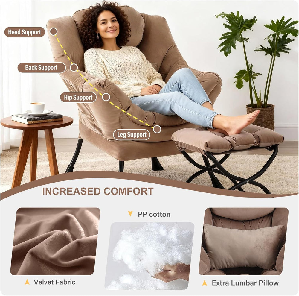 Lazy Chair with Ottoman, Comfy Chair with Pillow，Pure Khaki