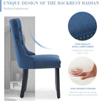SoarFlash Linen Fabric Dining Chair Set of 2, Upholstered Tufted Dining Room Chair with Nailhead Trim and Solid Light Color Wood Leg for Kitchen (Blue)