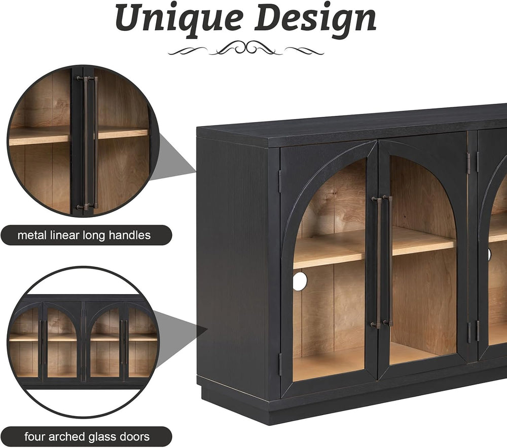 Large Arched Kitchen Sideboard, Wooden Storage Cabinet with Glass Doors with ...