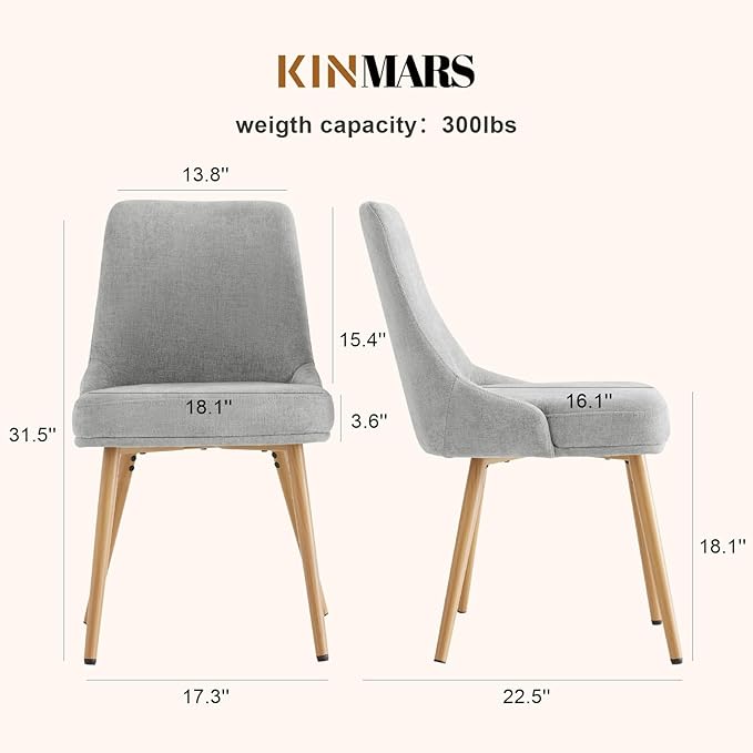 Modern Upholstered Dining Chairs Set of 2 with Thick Seat Cushion and Curved Back, Fabric Farmhouse Dinner Chair for Kitchen, Dining Room,Cafe (Fabric - Light Gray, Set of 2)
