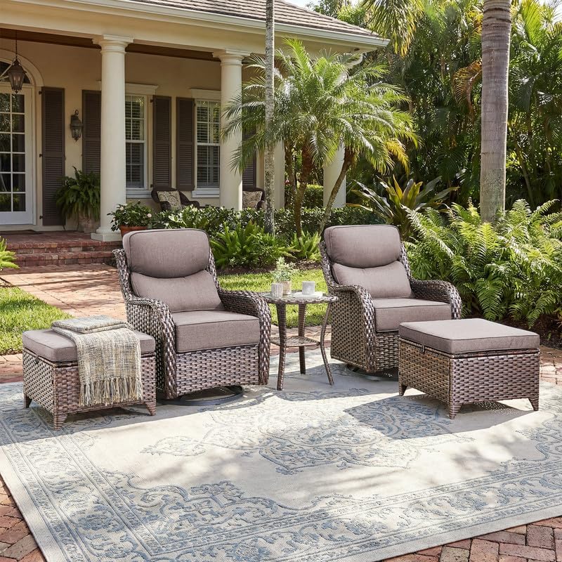 Outdoor Wicker Patio Furniture Sets of 4 High Back with Ottomans, 6''...